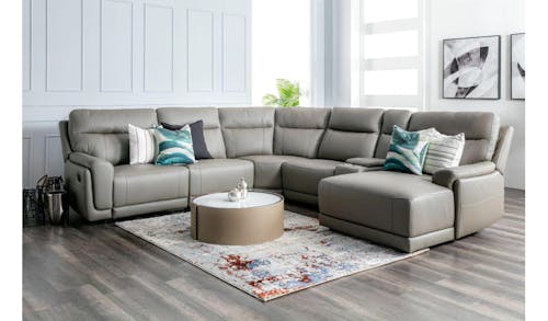 Domo Leather Modular Recliner Sofa - Mid Grey