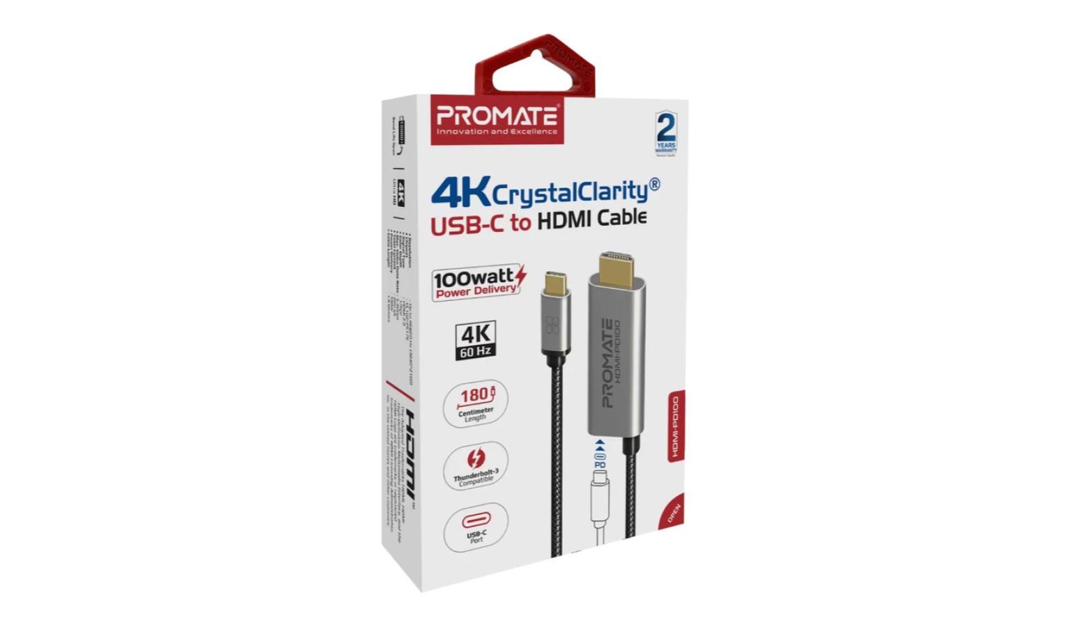 Promate HDMIPD100 4K CrystalClarity USBC to HDMI Cable Harvey