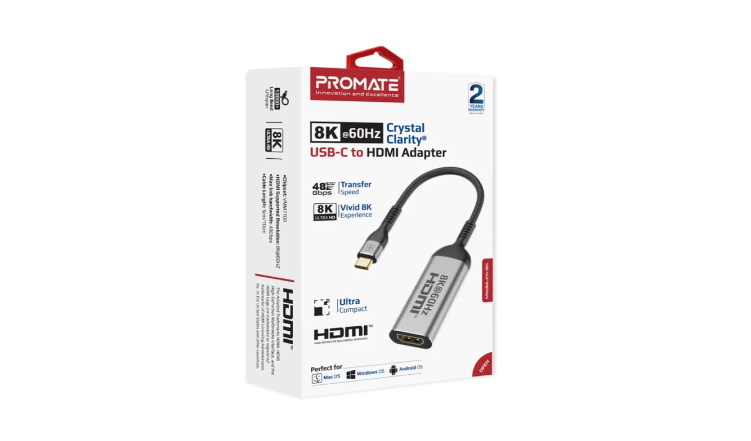 Promate MediaLink8K 8K60Hz CrystalClarity™ USBC to HDMI Adapter