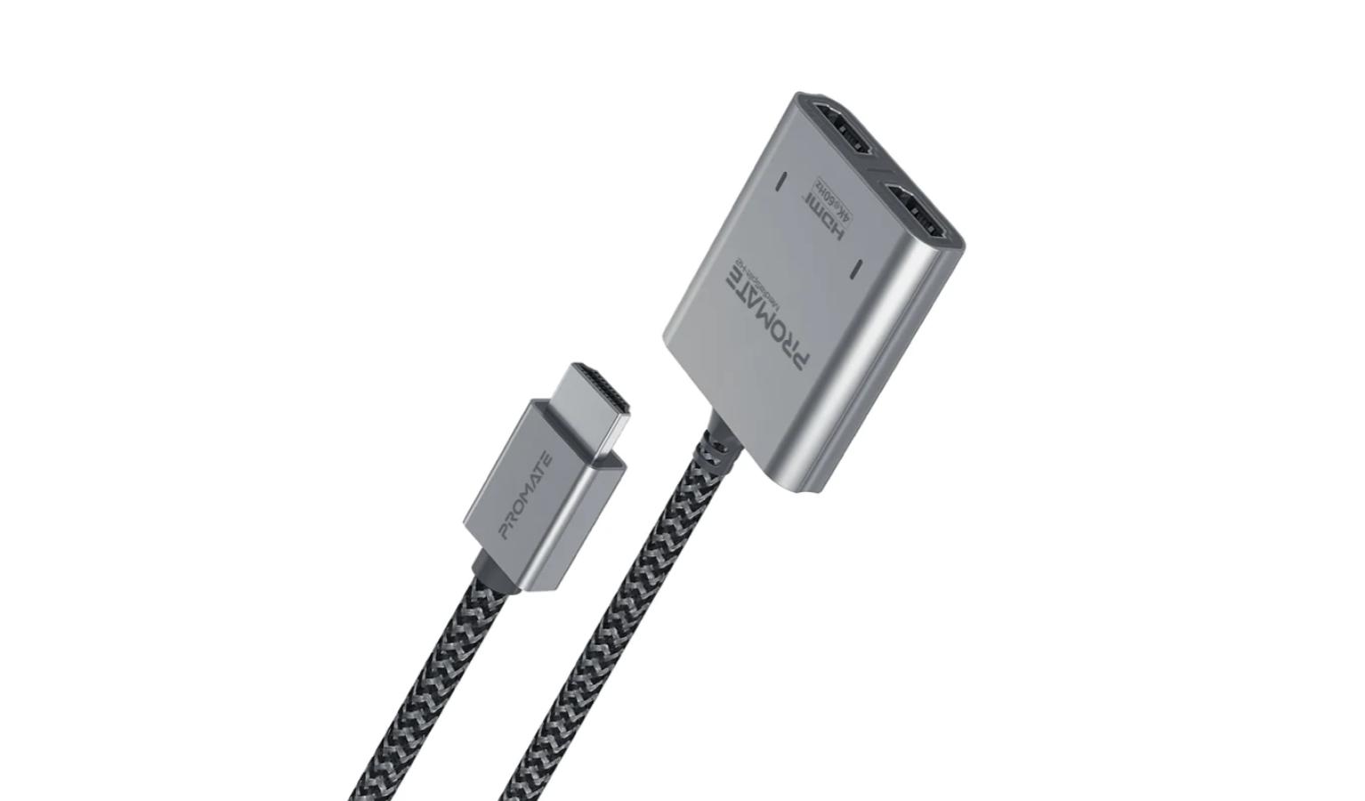 Promate MediaSplitH2 4K60Hz HDMI Splitter Cable with Dual HDMI Ports