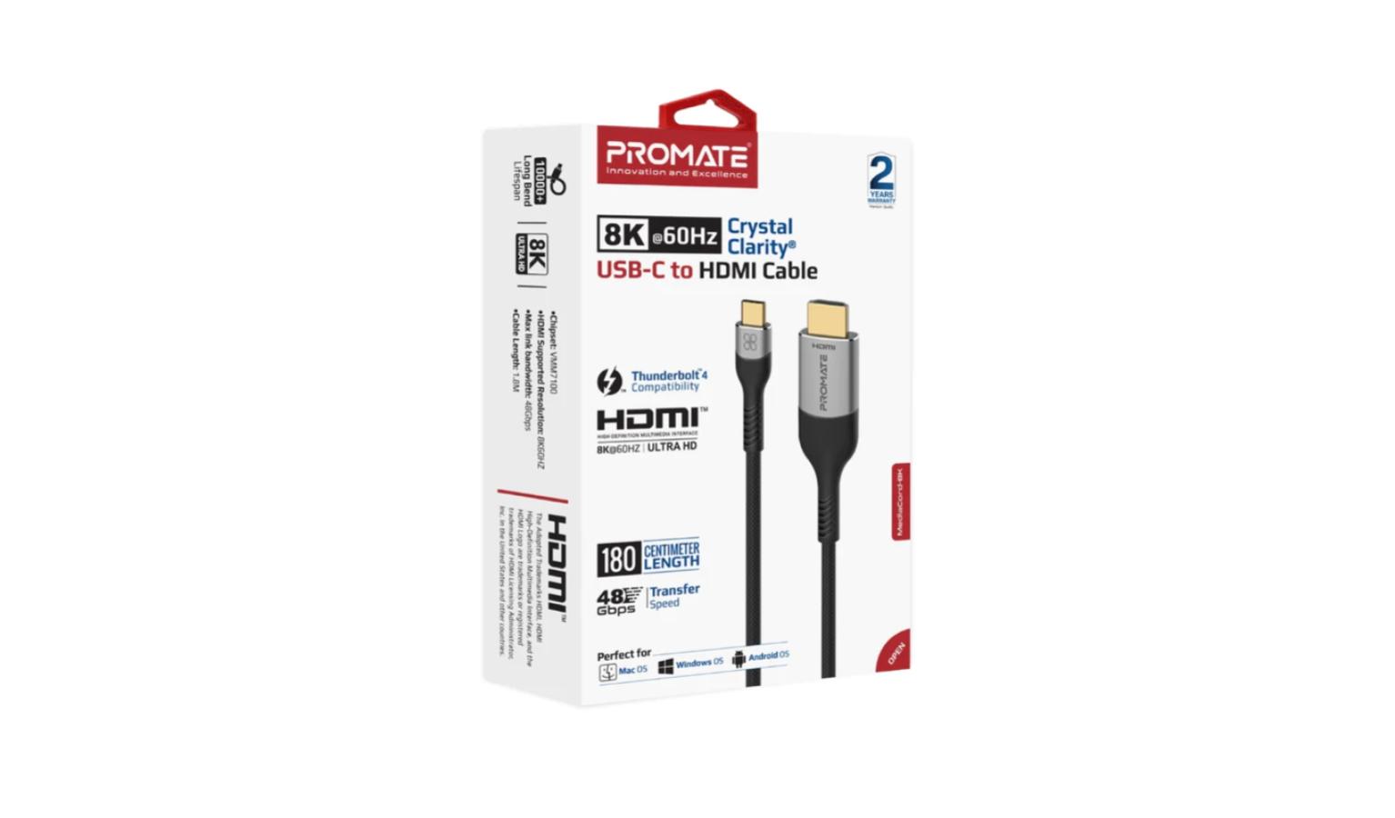 Promate MediaCord8K 8K CrystalClarity™ USBC to HDMI Cable Harvey