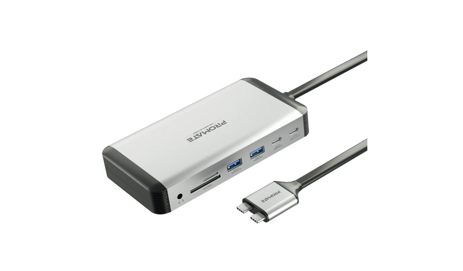 Promate VersaHub-MST 13-in-1 MacBook Docking station with 150W Power Adapter & 4K@60Hz MST Dual Display