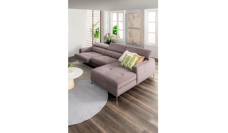 Elio Fabric L-Shaped Sofa with Adjustable Headrest - Light Brown