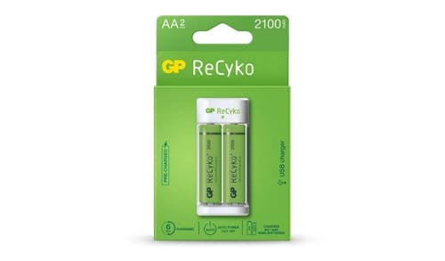 GP ReCyko 2-Slot E211 USB Charger with 2's 2100mAh AAA Batteries