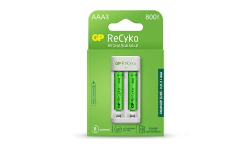 GP ReCyko 2-Slot E211 USB Charger with 2's 800mAh AAA Batteries