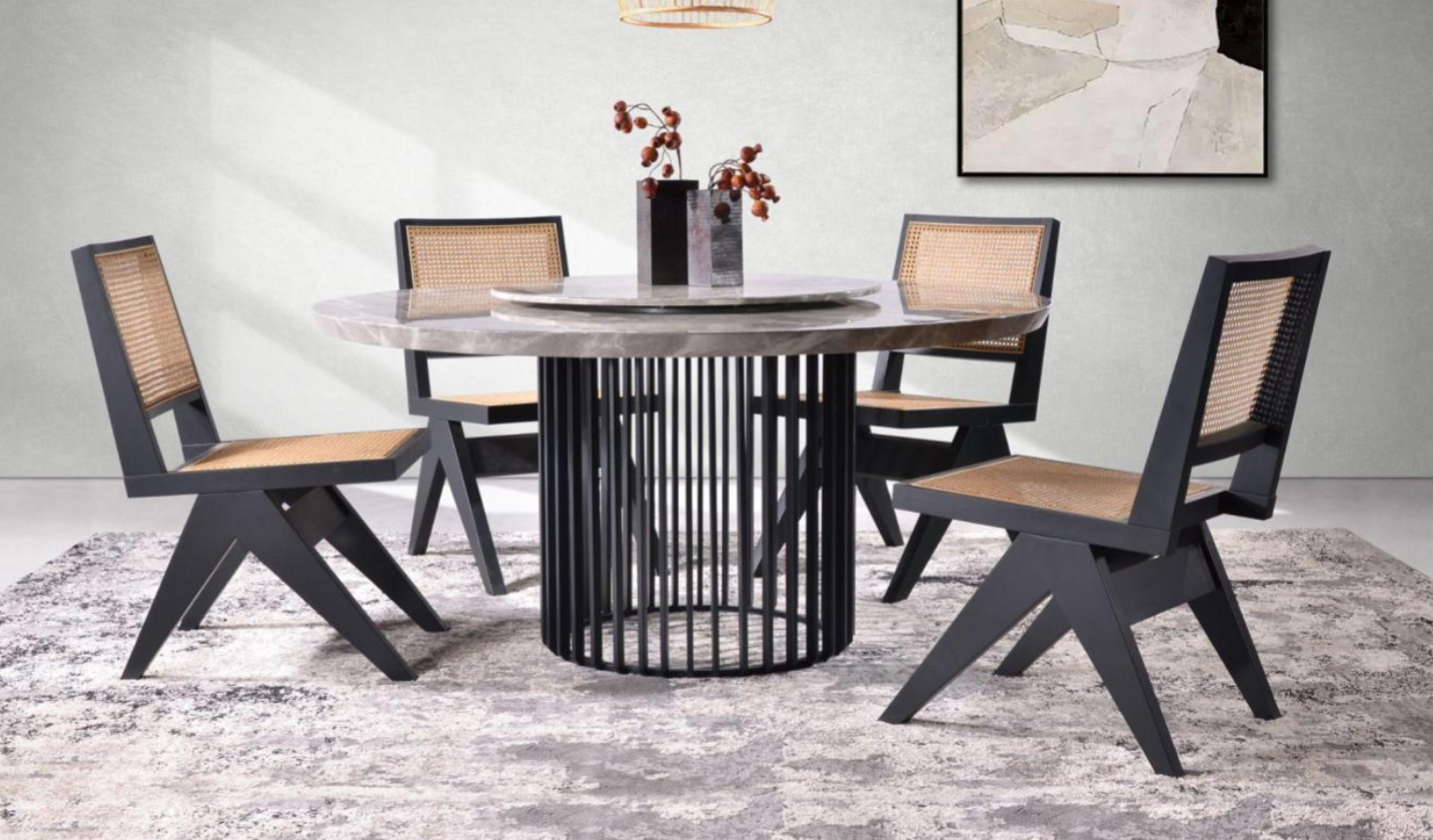 GEN 4.5ft Round Dining Table with Lazy Susan - Grey Black
