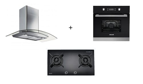 Brandt Wall-mounted Extractor Hood (AD1070X) + Built-in Gas Hob (TG1482) + Built In Catalytic Oven (BOC8000X)