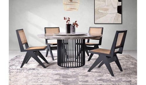GEN 5ft Round Dining Table with Lazy Susan - Grey Black