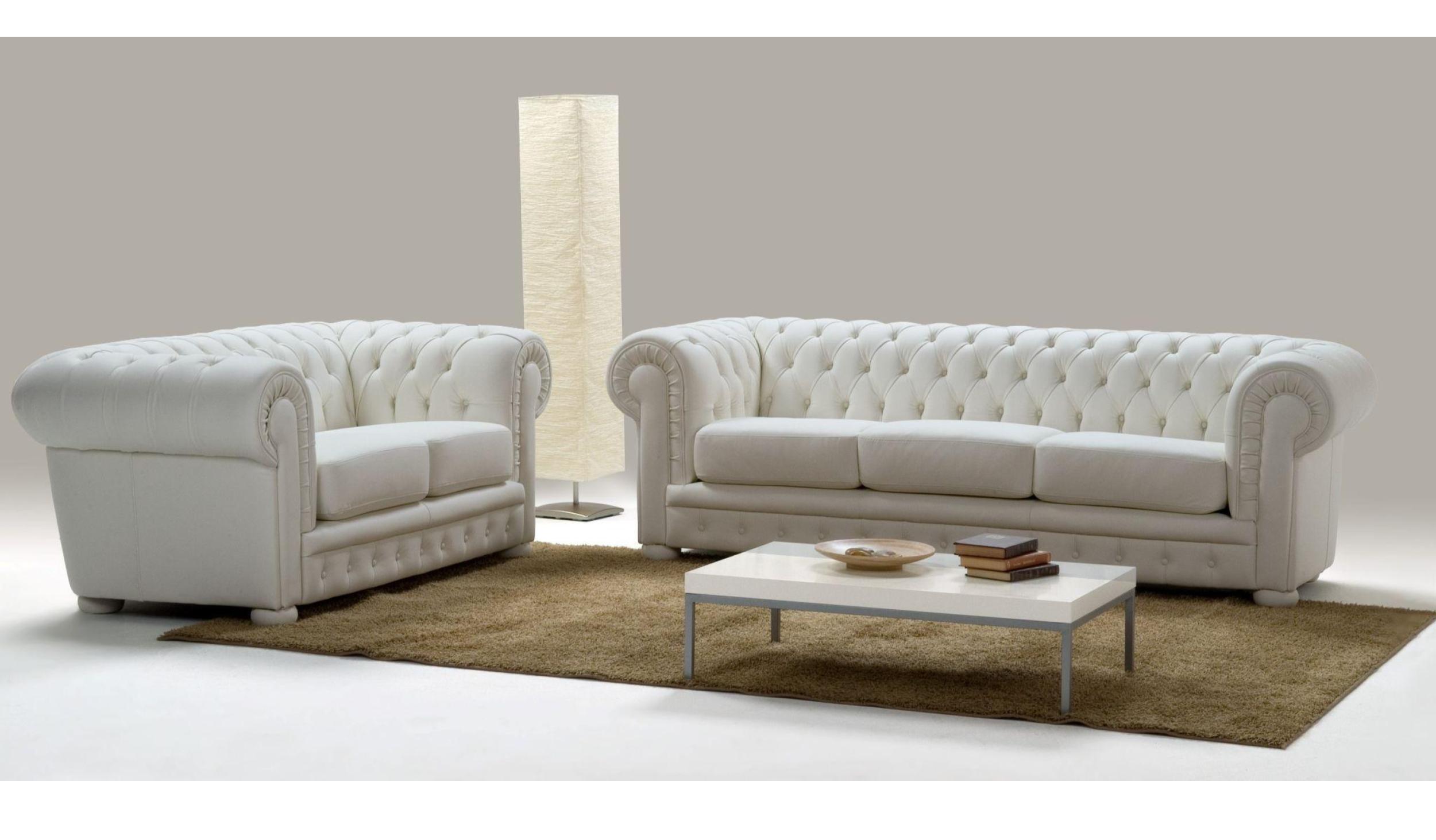 Chester 2 Seater Leather Sofa - White