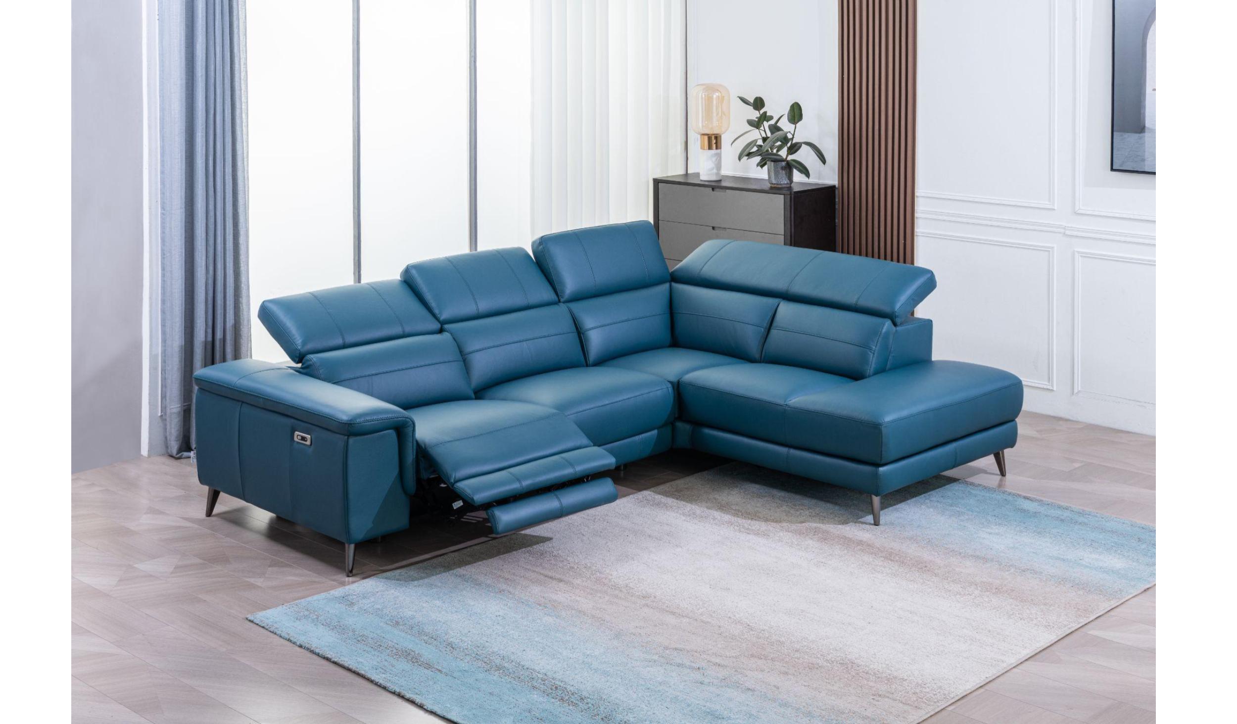 Lucas Leather Corner Shaped Sofa including Chaise with Adjustable