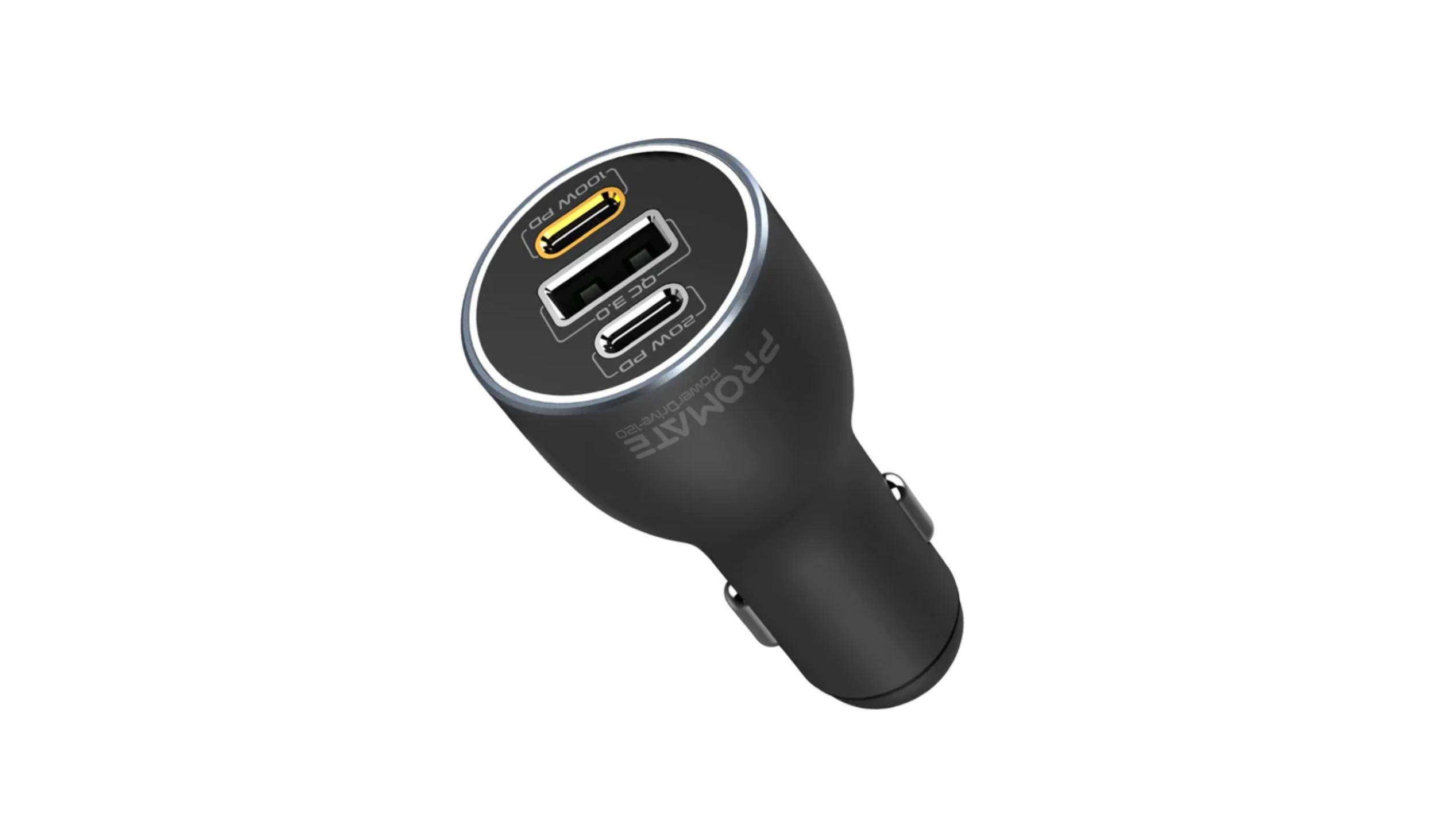 Promate PowerDrive120 120W RapidCharge™ Car Charger with Dual Power